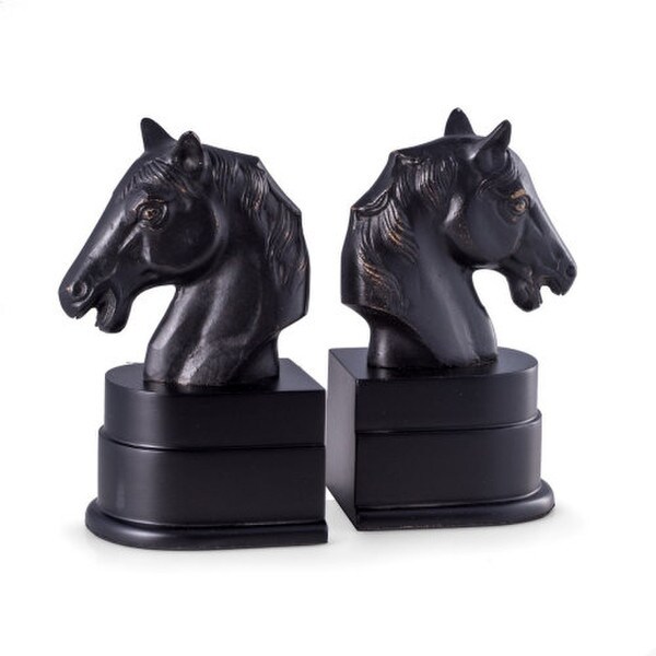 Horse Bookends Brass On Wood Bases Sculptures Busts Heavy